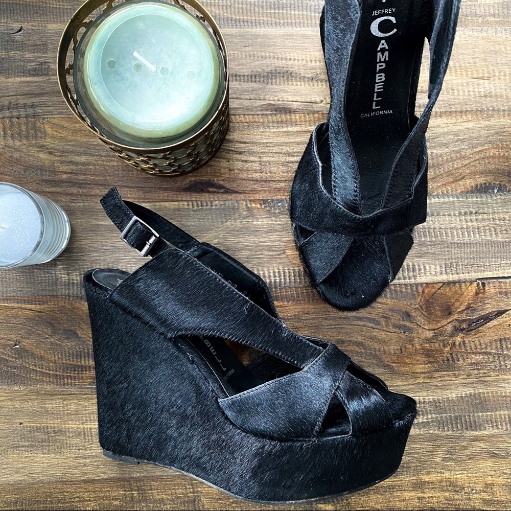 Jeffrey Campbell Black Mariel Pony Hair Wedges